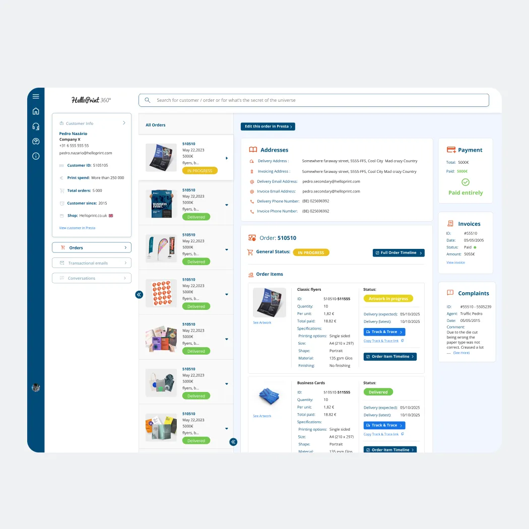 Previous version of 360: order information, but no actions