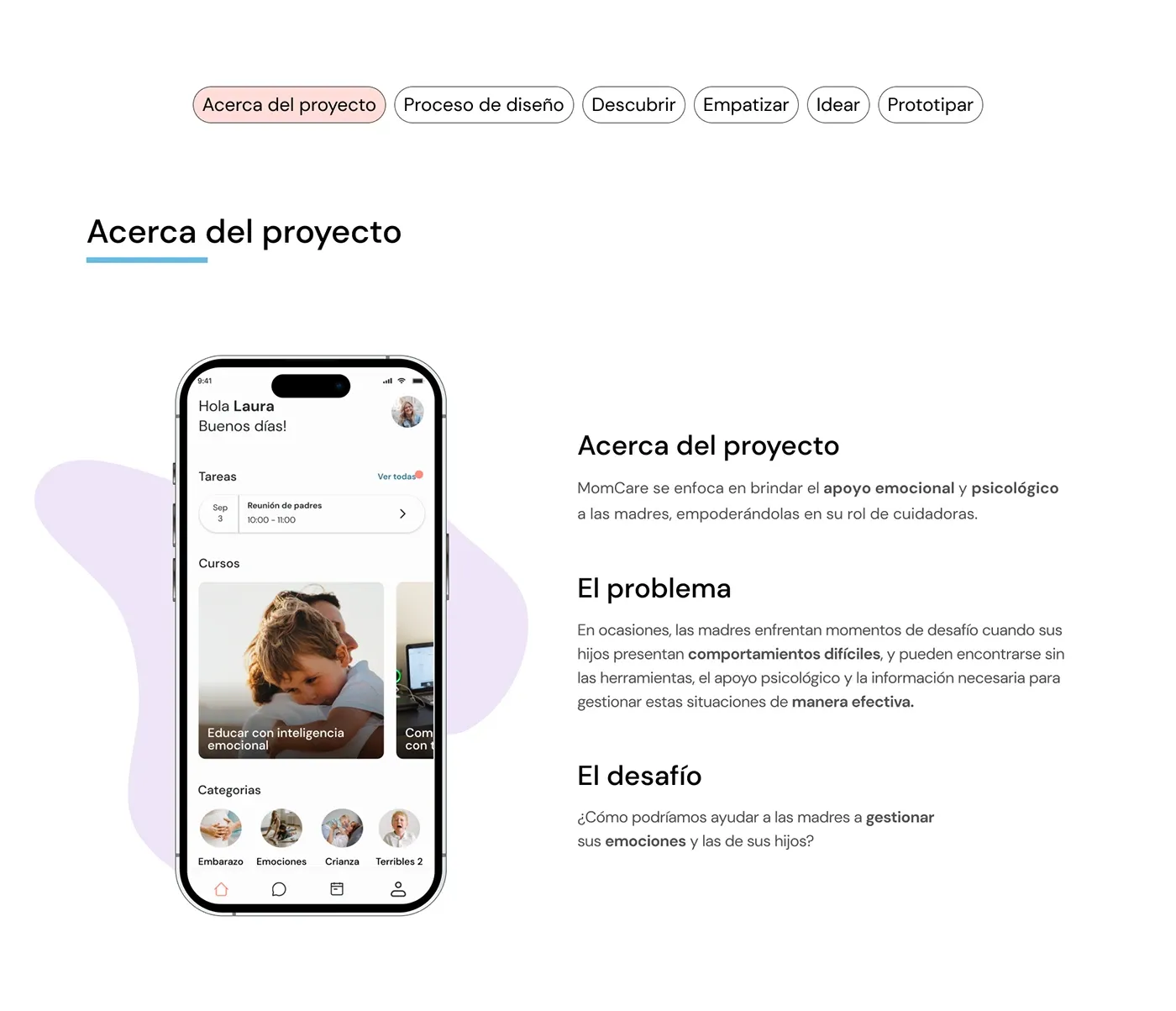 MomCare app screens overview