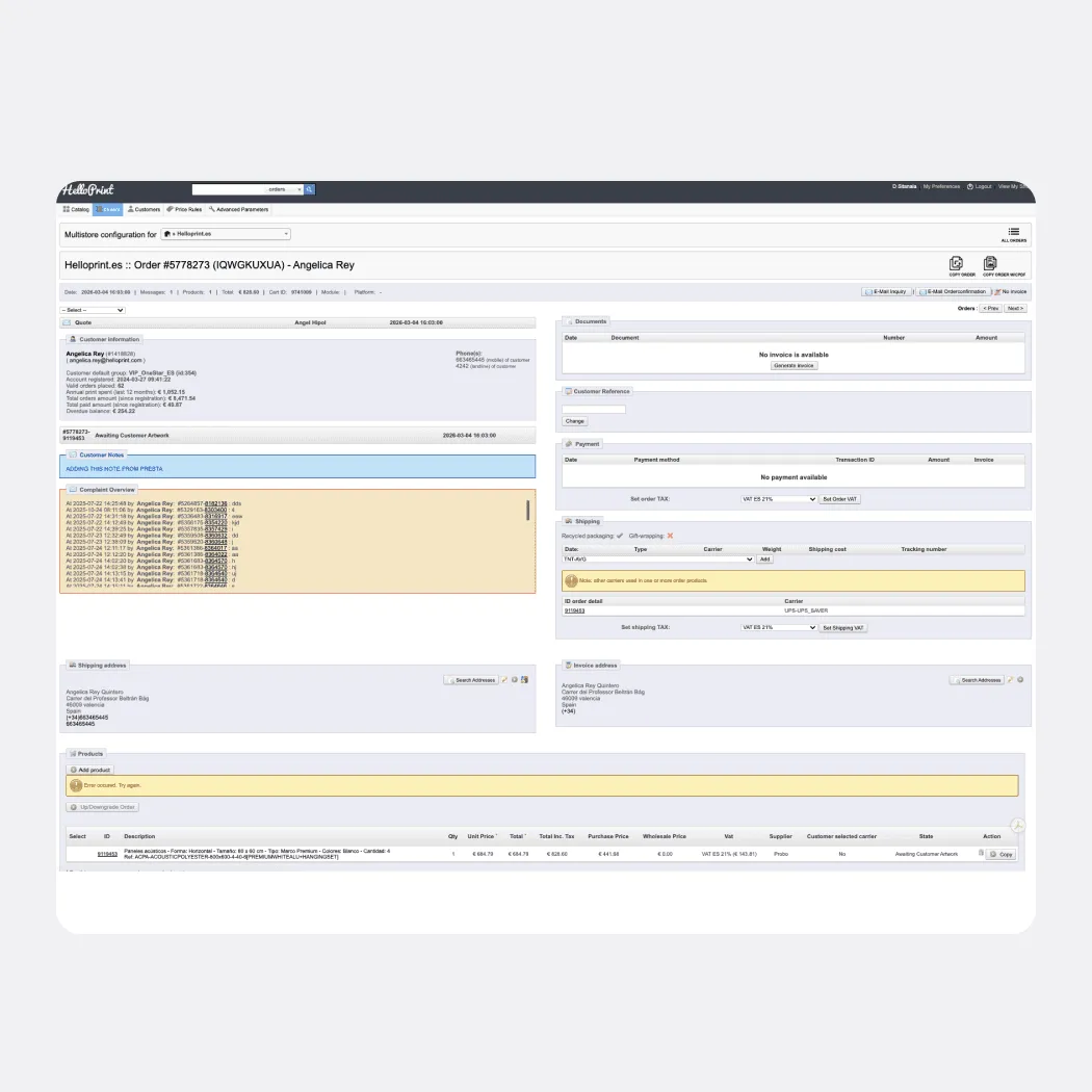 Legacy system (Presta) used for order management.