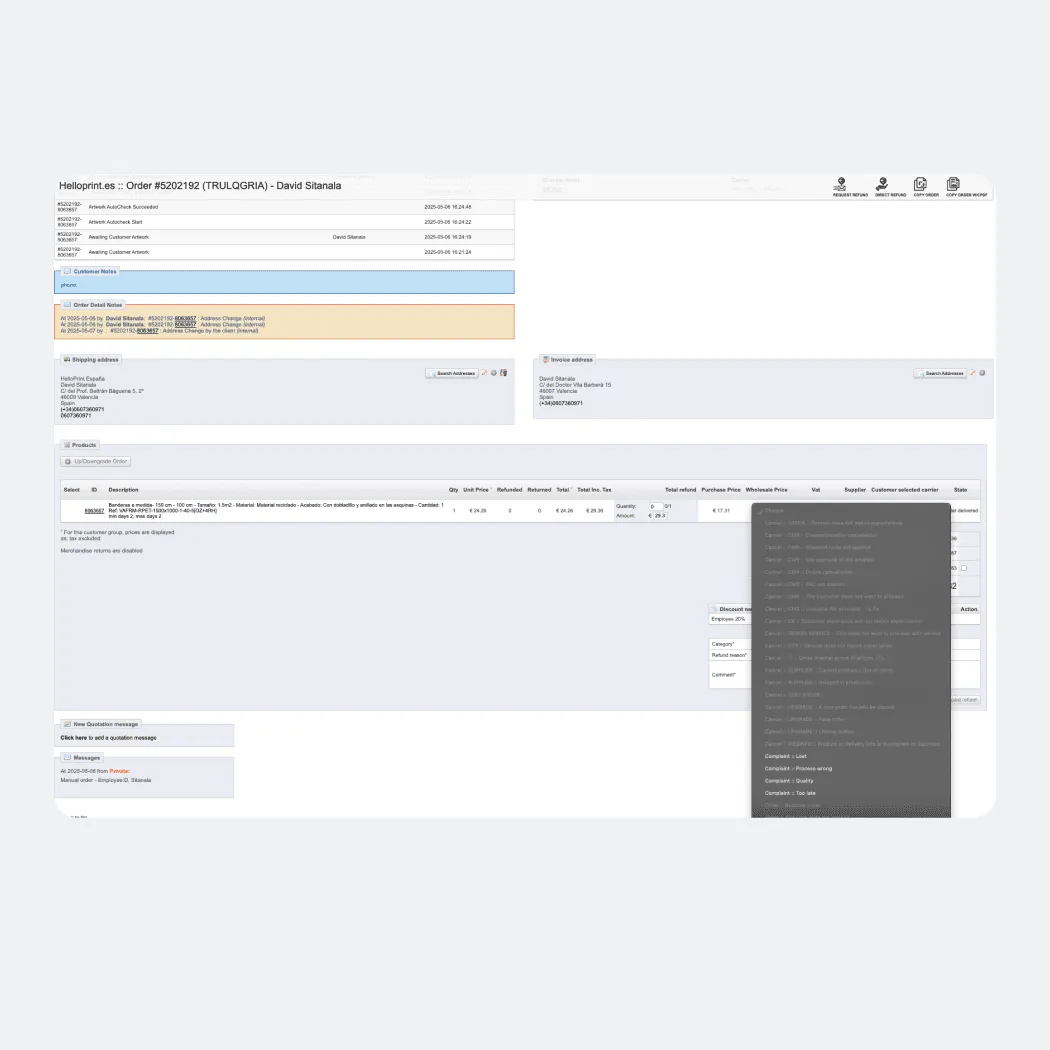 Legacy system (Presta): Request refund