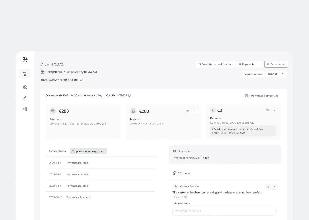 Improved traceability and visibility of fund transfers between orders.